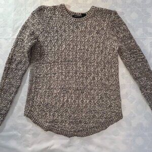EUC Jeanne Pierre Fisherman Cable Knit Sweater Womens Sml Mushroom 100% Cotton